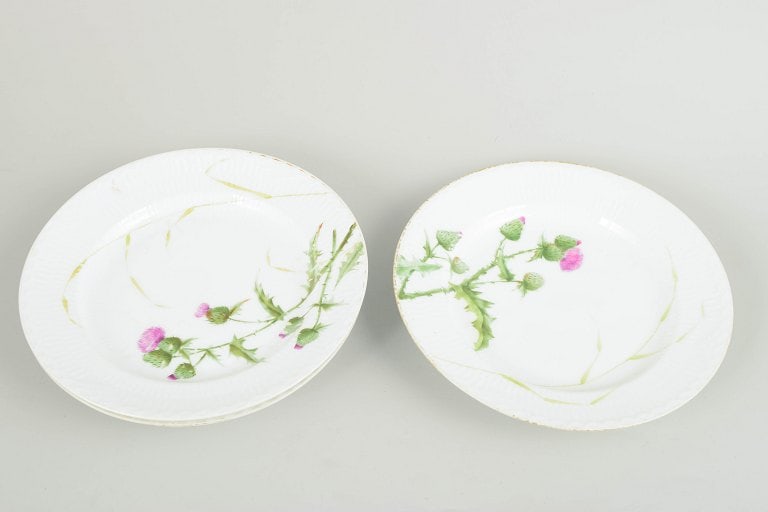 Royal Copenhagen, Denmark. Set of three porcelain deep pasta plates with thistle motif. Second half - 2