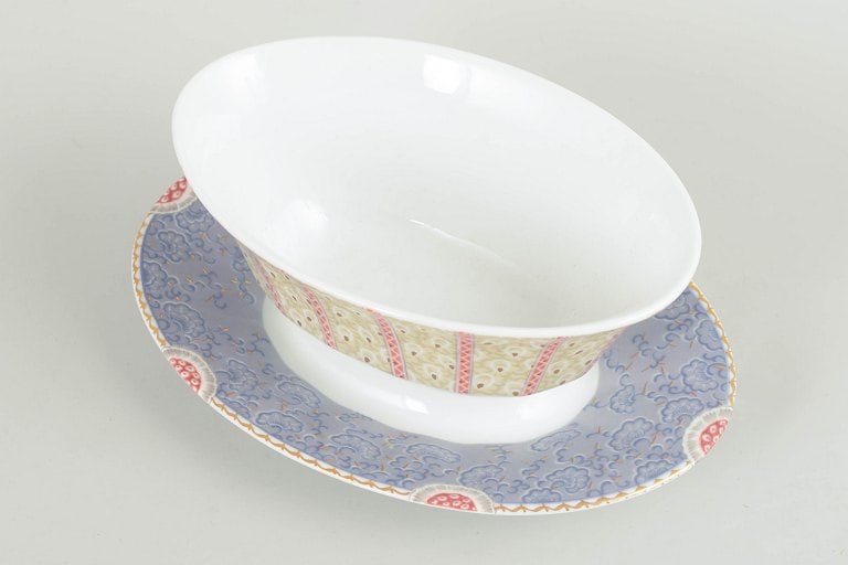 Royal Copenhagen, Denmark. Fairytale sauce boat in white porcelain with decoration in pink, blue and - 2