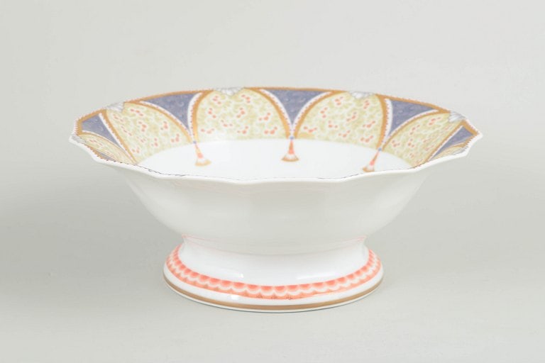 Royal Copenhagen, Denmark. Large compote in white porcelain with decoration in pink, blue and golden (1 of 4)