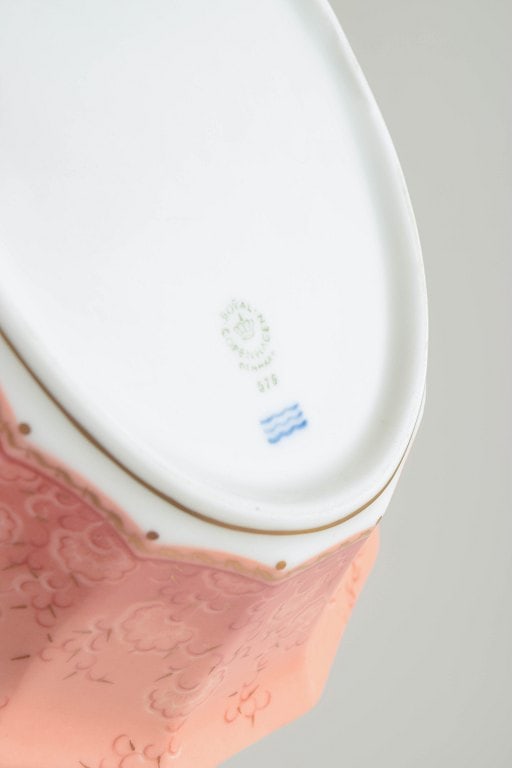 Royal Copenhagen, Denmark. Low bowl in white porcelain with decoration in pink tones. Approx. - 4