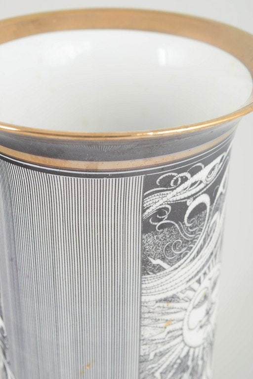 Hollóháza, Hungary. Large cylindrical porcelain vase with black and white decoration. Dated 1979. - 3