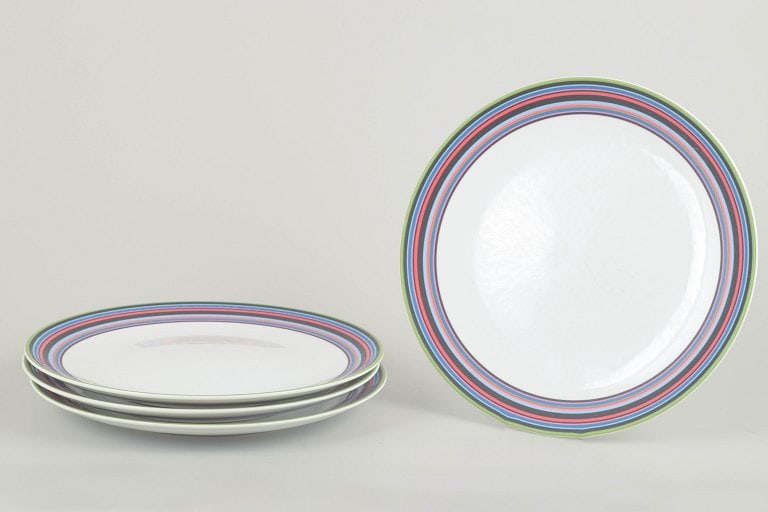Alfredo Häberli for Iittala, Finland. Set of four large porcelain plates with multicoloured striped (1 of 4)