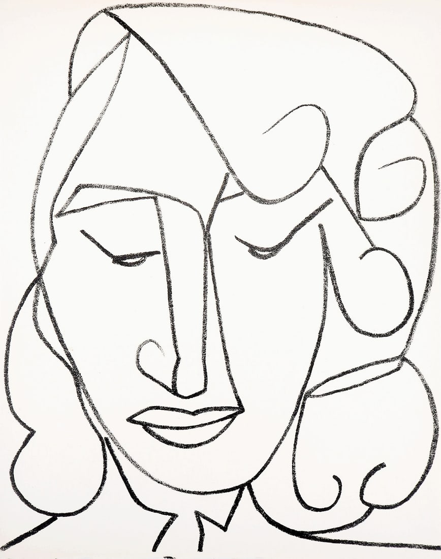 1951 Francoise Gilot Lithograph 4 Portrait of shy woman: Title: 1951 Francoise Gilot Lithograph 4 Portrait of shy woman Description: Artist: Françoise Gilot \nCountry: France \nTitle: Portrait of a Shy Woman \nMedium: Lithograph 4 \nMarks: Not signed, not 