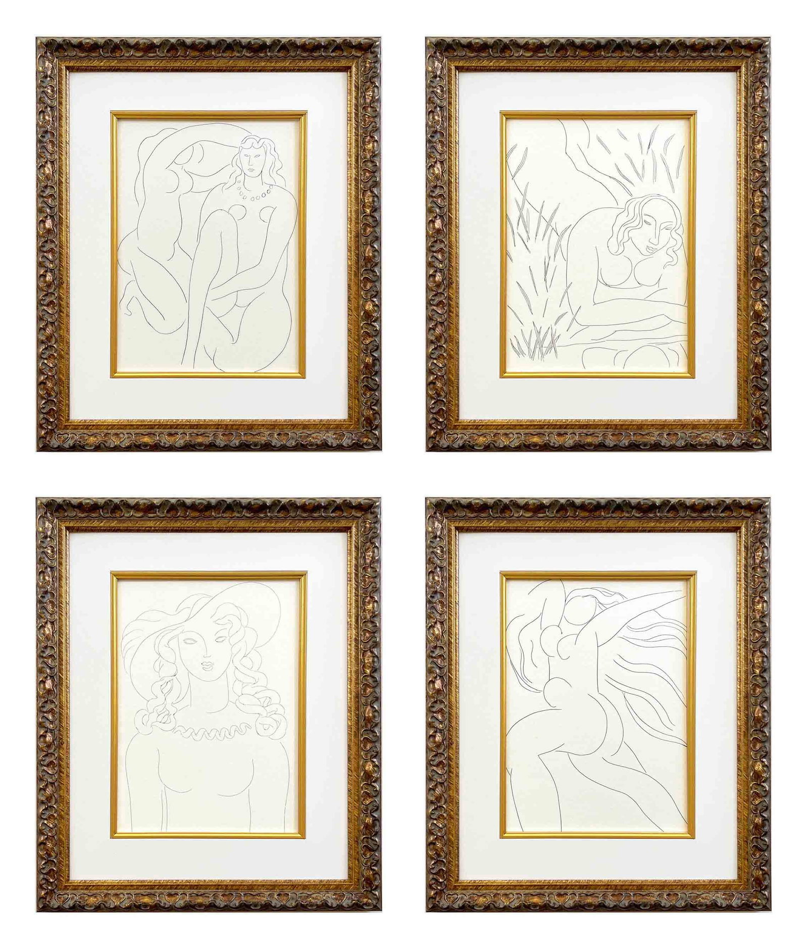 Matisse Set of four drawings 8-15-54-63 framed: Title: Matisse Set of four drawings 8-15-54-63 framed Description: Artist: Henri Matisse (after)\nCountry: France\nTitle: Set of four drawings 8-15-54-63\nMedium: Facsimile \nMarks: Not signed, not nu