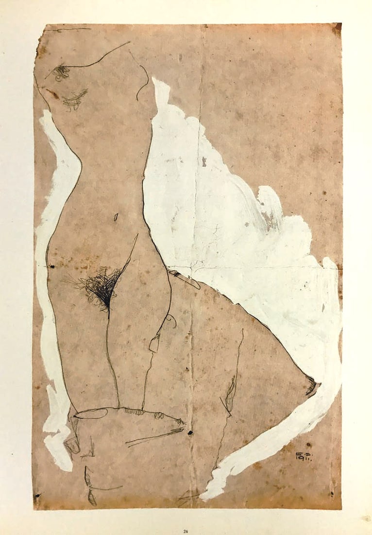 1968 Egon Schiele Lithograph 24 Female torso: Title: 1968 Egon Schiele Lithograph 24 Female torso Description: Artist:Egon Schiele \nCountry:Austria \nTitle:Female torso \nMedium:Lithograph -24 \nMarks:Signed in plate \nPrinted:1968 by Max Jaffe,