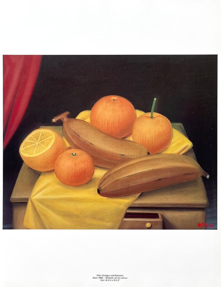 Fernando Botero 58 Oranges and bananas 1983: Title: Fernando Botero 58 Oranges and bananas 1983 Description: Title: Oranges and bananas \nArtist: Fernando Botero \nCountry: Colombia \nMedium: Offset, Quadrichromie 58 \nMarks: Not signed, not num