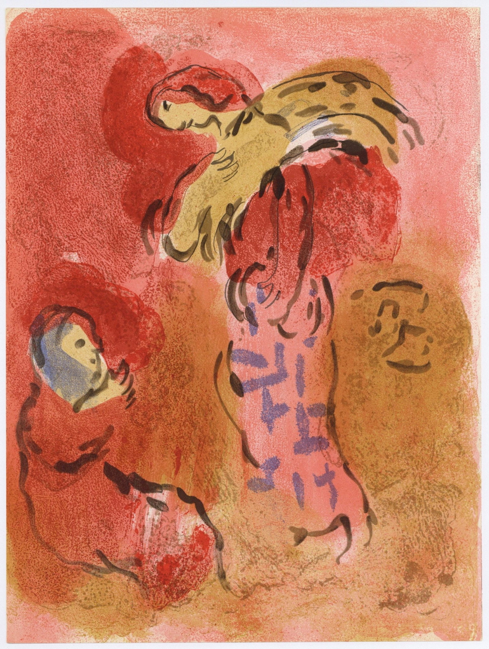 1960 Marc Chagall Lithograph Ruth gleaning the Bible: Title: 1960 Marc Chagall Lithograph Ruth gleaning the Bible Description: Artist: Marc Chagall \nCountry: Russia \nTitle: Ruth gleaning \nMedium: Color Lithograph \nMarks: Not signed or numbered \nPrin