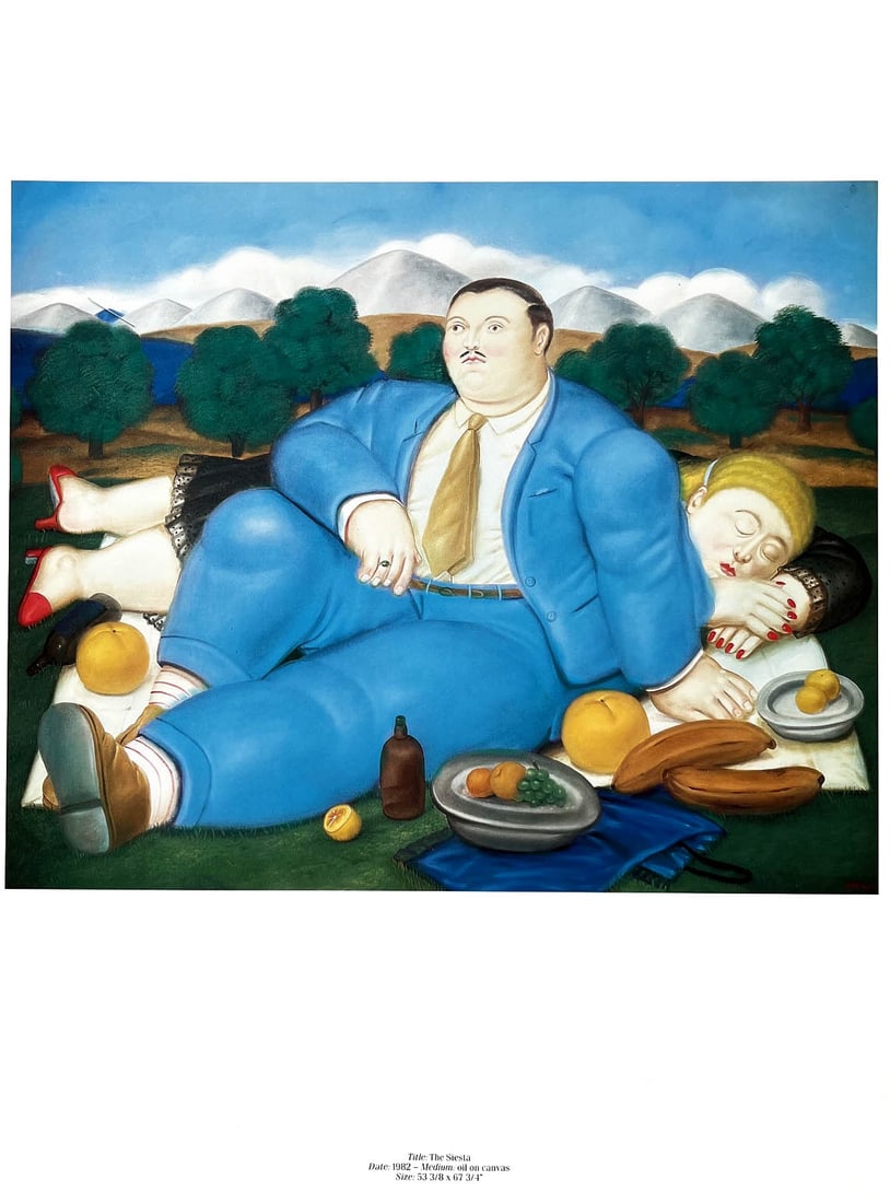 Fernando Botero 49 The siesta 1983: Title: Fernando Botero 49 The siesta 1983 Description: Title: The siesta \nArtist: Fernando Botero \nCountry: Colombia \nMedium: Offset, Quadrichromie 49 \nMarks: Not signed, not numbered \nPaper size