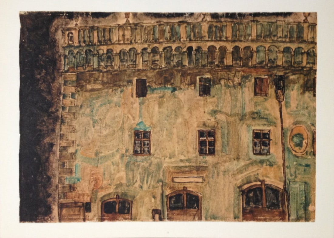 Egon Schiele Lithograph 14 Krumau Town 1968: Title: Egon Schiele Lithograph 14 Krumau Town 1968 Description: Artist:Egon Schiele \nCountry:Austria \nTitle:Krumau town \nMedium:Lithograph - 18 \nMarks:Signed in plate \nPrinted:1968 by Max Jaffe, 