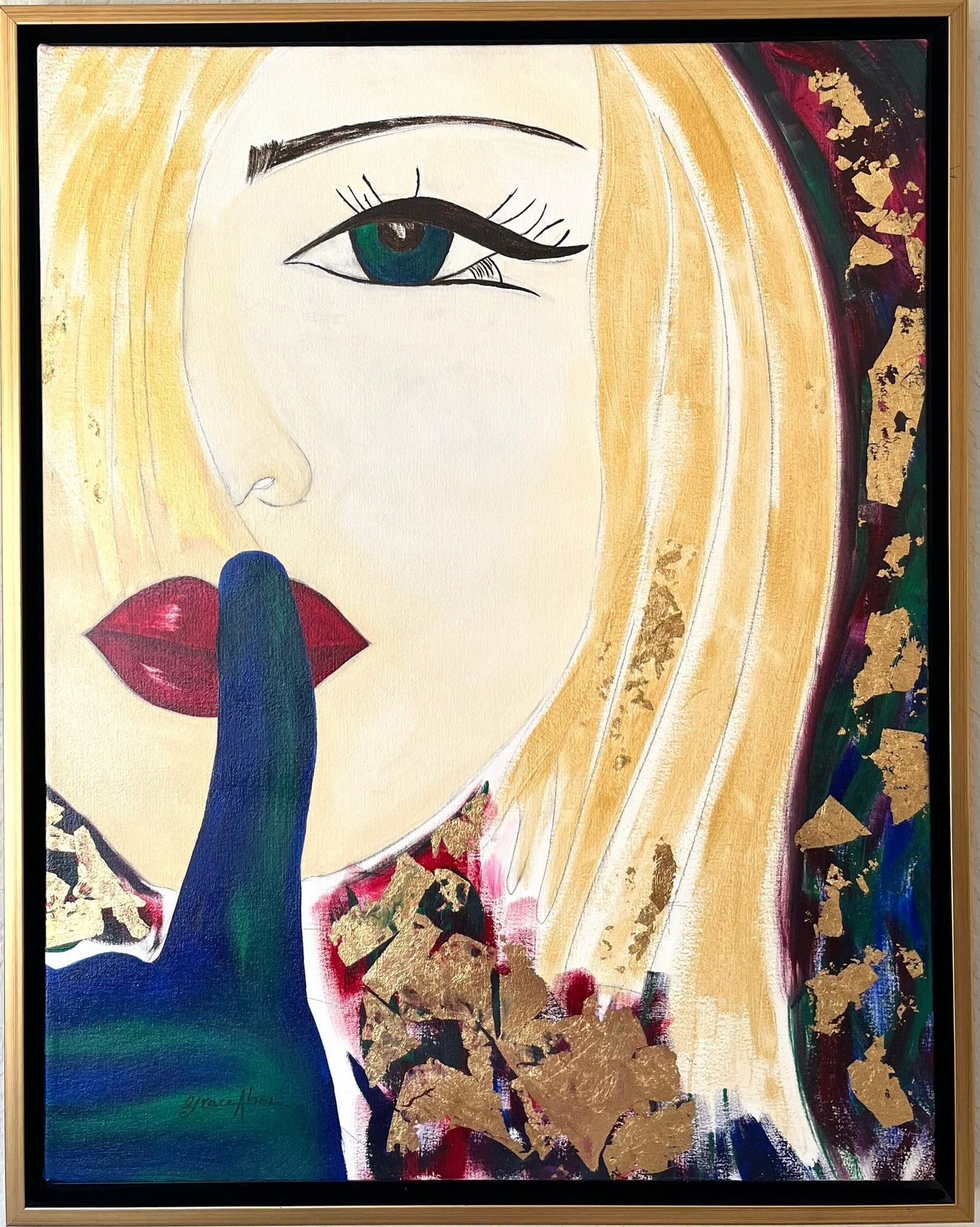 Grace Absi Madonna 2002 Oil Painting & Gold Leaf on Canvas Framed: Title: Grace Absi Madonna 2002 Oil Painting & Gold Leaf on Canvas Framed Description: Title: Madonna \nArtist:Grace Absi \nCountry: USA \nMedium: Oil Painting with Gold Leaf