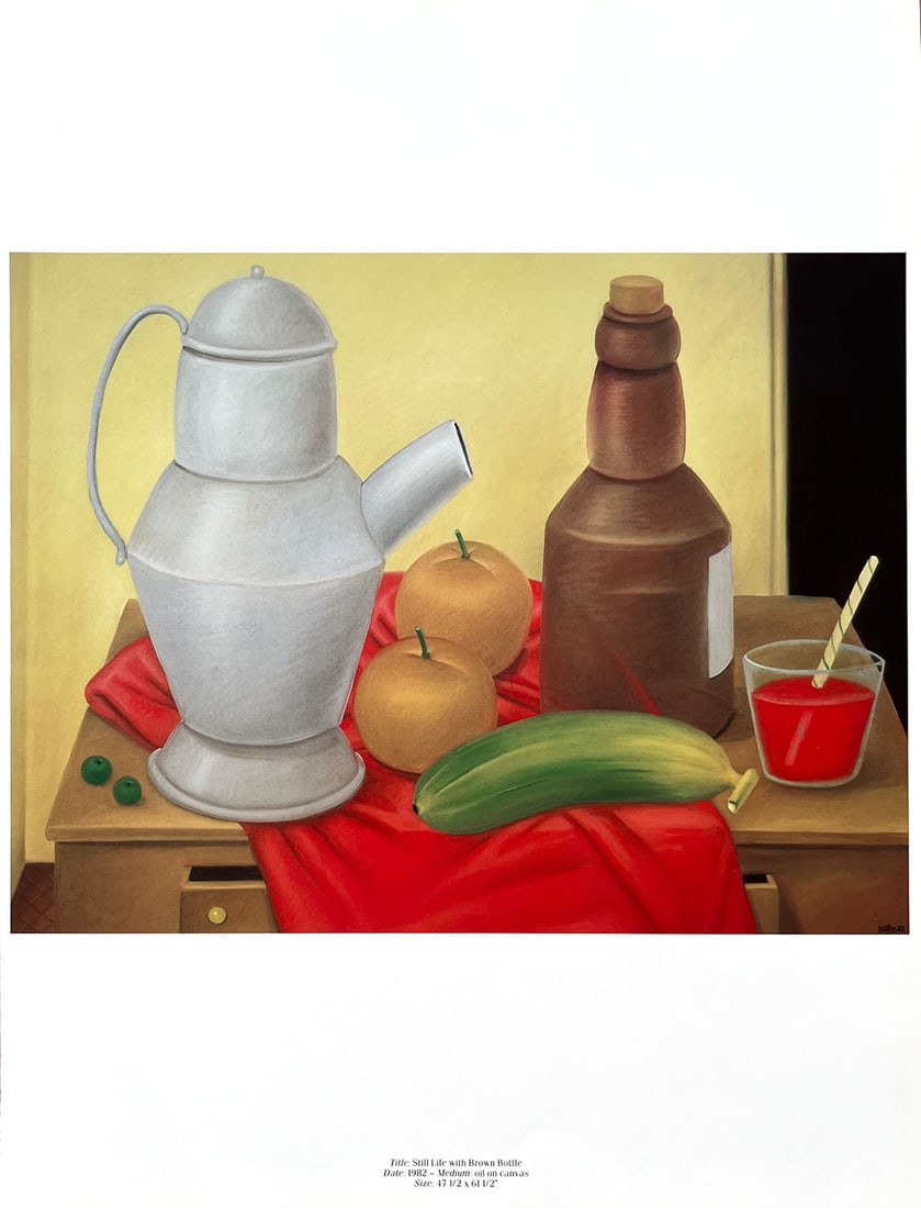 Fernando Botero 60 Still life with brown bottle 1983: Title: Fernando Botero 60 Still life with brown bottle 1983 Description: Title: Still life with brown bottle \nArtist: Fernando Botero \nCountry: Colombia \nMedium: Offset, Quadrichromie 60 \nMarks: N