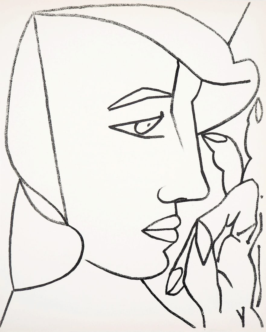Francoise Gilot Lithograph 10 Woman from profile 1951: Title: Francoise Gilot Lithograph 10 Woman from profile 1951 Description: Artist: Françoise Gilot \nCountry: France \nTitle: Woman from profile \nMedium: Lithograph 10 \nMarks: Not signed, not number