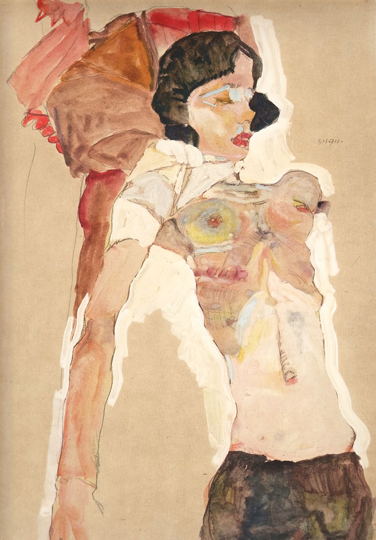 Egon Schiele Lithograph 16 Girl Reclining 1968: Title: Egon Schiele Lithograph 16 Girl Reclining 1968 Description: Artist:Egon Schiele \nCountry:Austria \nTitle:Girl reclining \nMedium:Lithograph \nMarks:Signed in plate \nPrinted:1968 by Max Jaffe,