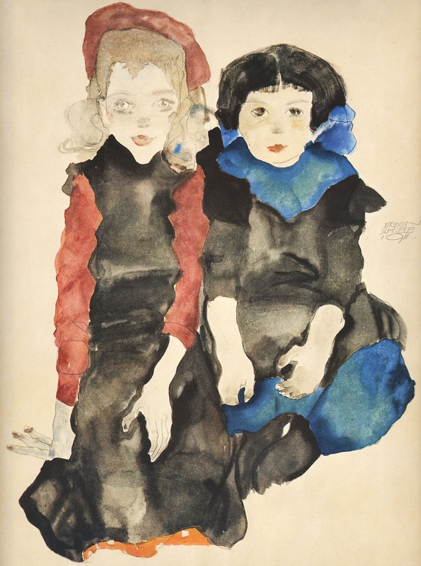 Schiele Lithograph 20 The Two Girls 1968: Title: Schiele Lithograph 20 The Two Girls 1968 Description: Artist:Egon Schiele \nCountry:Austria \nTitle:The two girls \nMedium:Lithograph - 20 \nMarks:Signed in plate \nPrinted:1968 by Max Jaffe, V