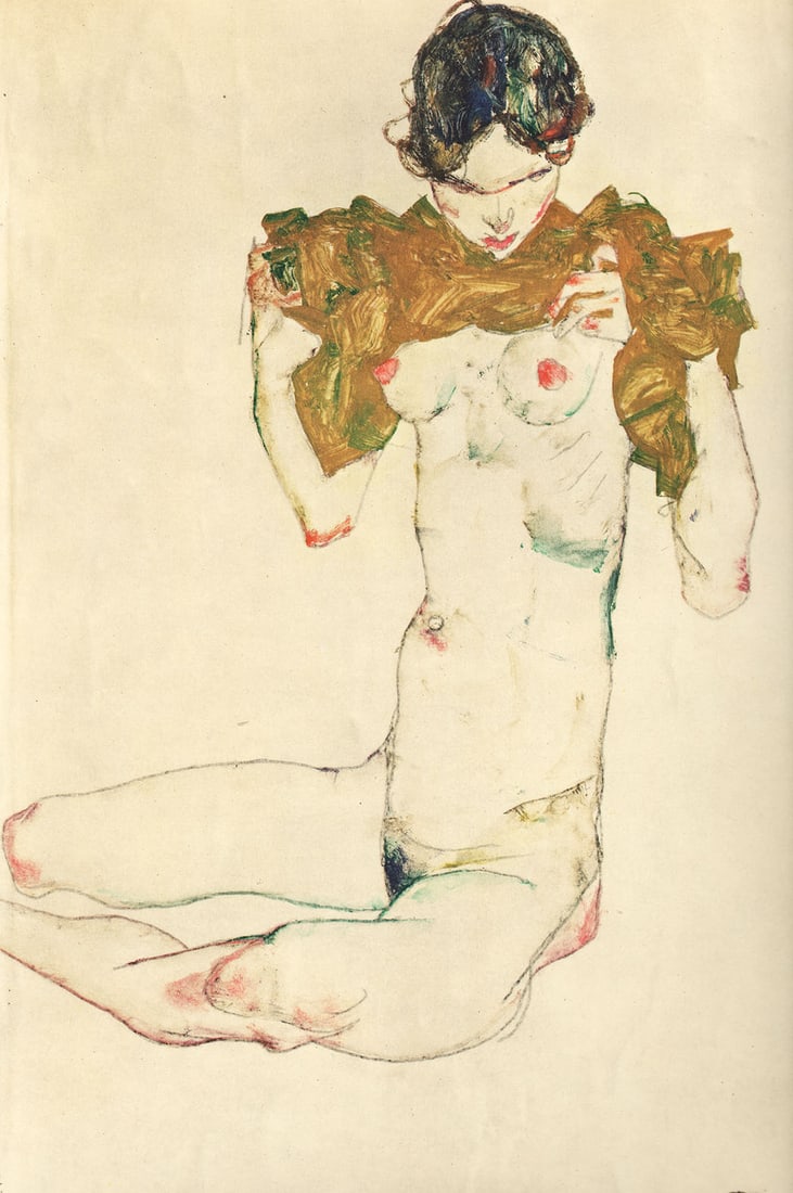 Egon Schiele Lithograph 33 The Virgin 1968: Title: Egon Schiele Lithograph 33 The Virgin 1968 Description: Artist:Egon Schiele \nCountry:Austria \nTitle:The Virgin \nMedium:Lithograph \nMarks:Signed in plate \nPrinted:1968 by Max Jaffe, Vienna 