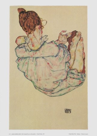 Schiele Lithograph 57 Sitting woman 1968: Title: Schiele Lithograph 57 Sitting woman 1968 Description: Artist:Egon Schiele \nCountry:Austria \nTitle:Sitting woman \nMedium:Lithograph - 57 \nMarks:Signed in plate \nPrinted:1968 by Max Jaffe, V