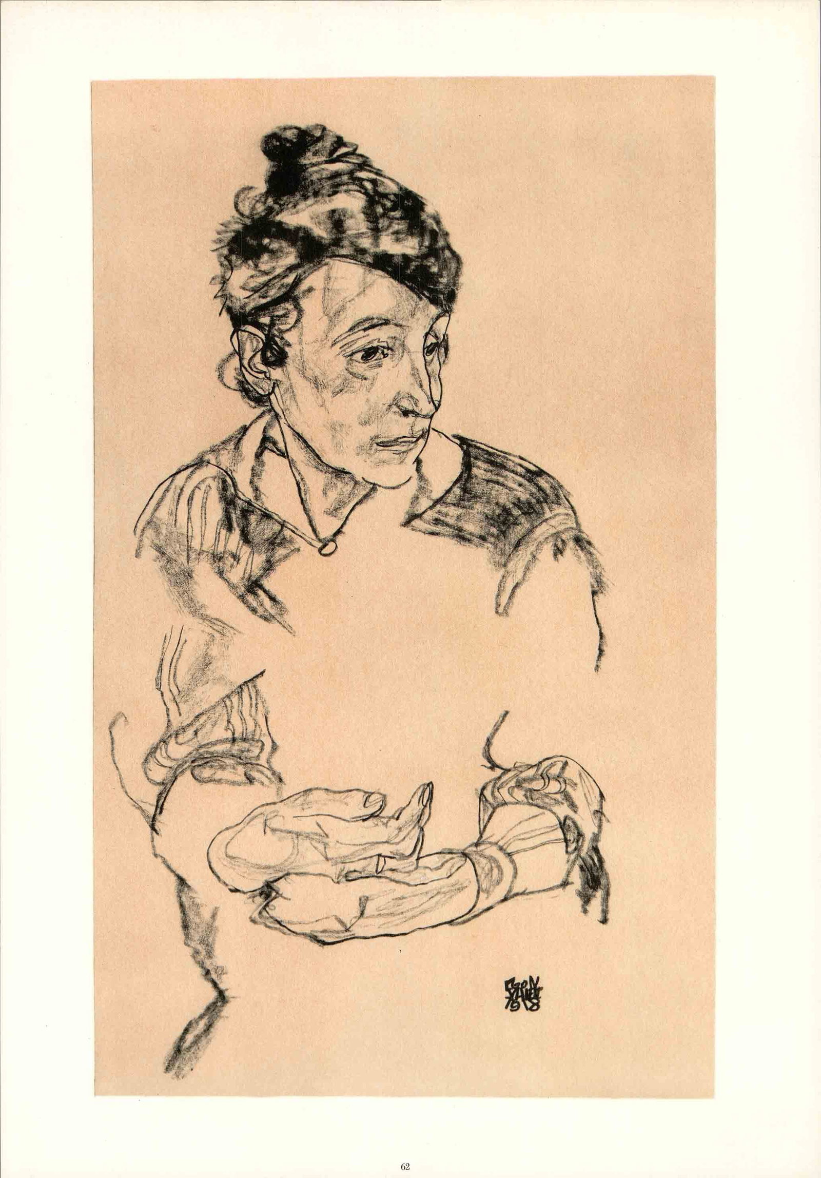 Schiele Lithograph 62 Portrait of Schiele's Mother: Title: Schiele Lithograph 62 Portrait of Schiele's Mother Description: Artist:Egon Schiele \nCountry:Austria \nTitle:Sleeping girl \nMedium:Lithograph - 62 \nMarks:Portrait of Schiele's Mother \nPrint