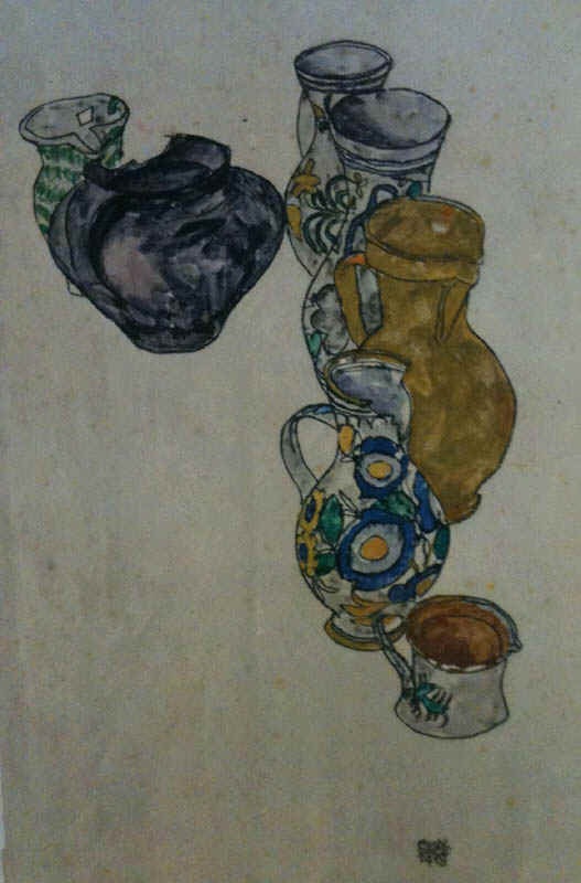 Egon Schiele Lithograph 64 Persian Jugs 1968: Title: Egon Schiele Lithograph 64 Persian Jugs 1968 Description: Artist:Egon Schiele \nCountry:Austria \nTitle:Persian jugs \nMedium:Lithograph - 64 \nMarks:Signed in plate \nPrinted:1968 by Max Jaffe