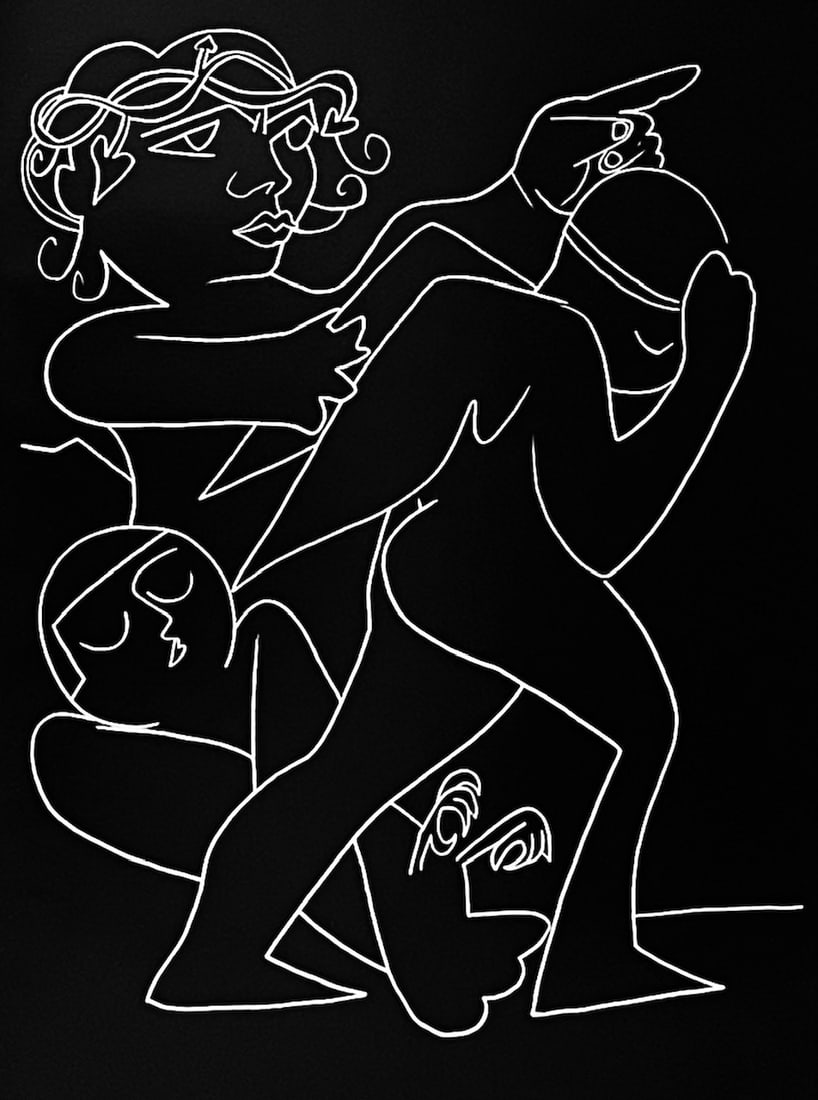 Francoise Gilot Lithograph Out of The Game 1975: Title: Francoise Gilot Lithograph Out of The Game 1975 Description: Artist: Francoise Gilot \nCountry: France \nTitle: Out of The Game \nMedium: Lithograph \nMarks: Not signed, not numbered \npaper si