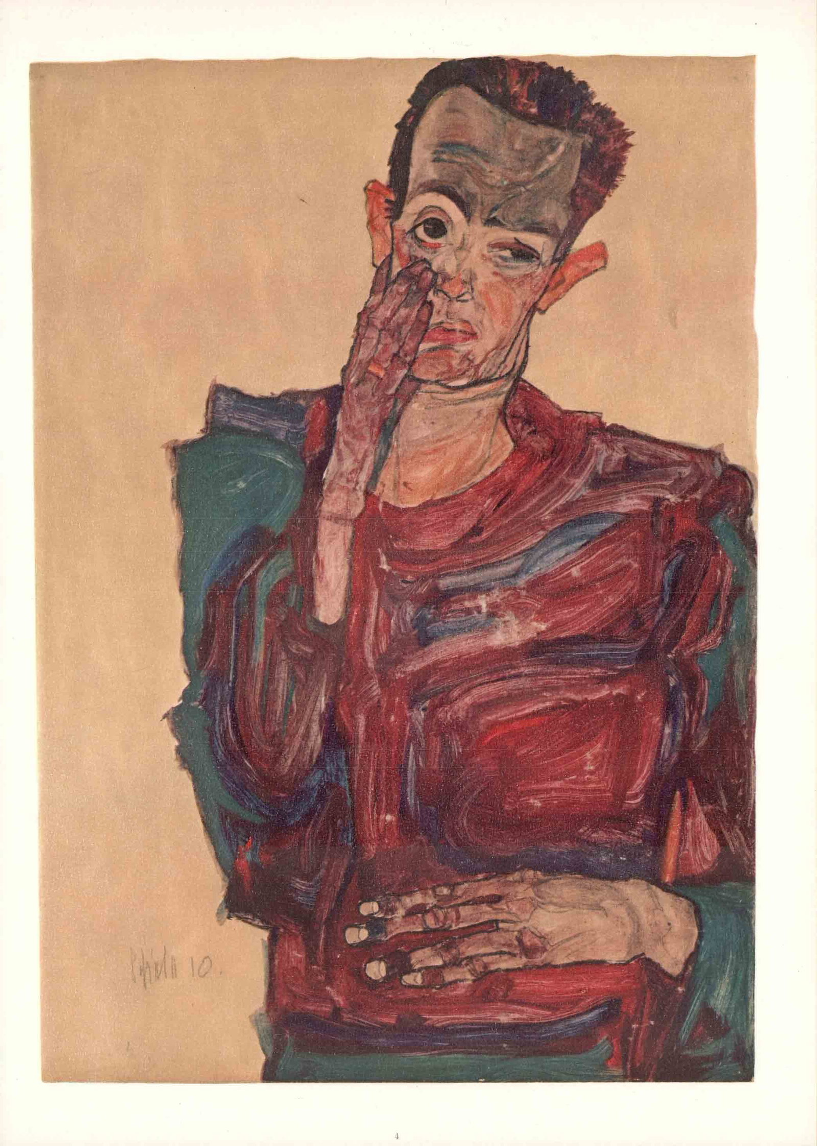 Egon Schiele Lithograph 4 Self portrait 1968: Title: Egon Schiele Lithograph 4 Self portrait 1968 Description: Artist:Egon Schiele \nCountry:Austria \nTitle:Self Portrait \nMedium:Lithograph - 4 \nMarks:Signed in plate \nPrinted:1968 by Max Jaffe