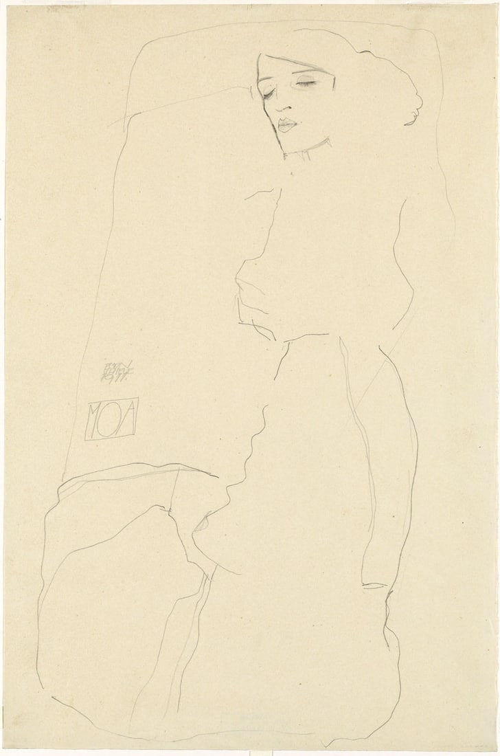 1968 Egon Schiele Lithograph 23 The dancer Moa: Title: 1968 Egon Schiele Lithograph 23 The dancer Moa Description: Artist:Egon Schiele \nCountry:Austria \nTitle:The dancer Moa \nMedium:Lithograph - 23 \nMarks:Signed in plate \nPrinted:1968 by Max J