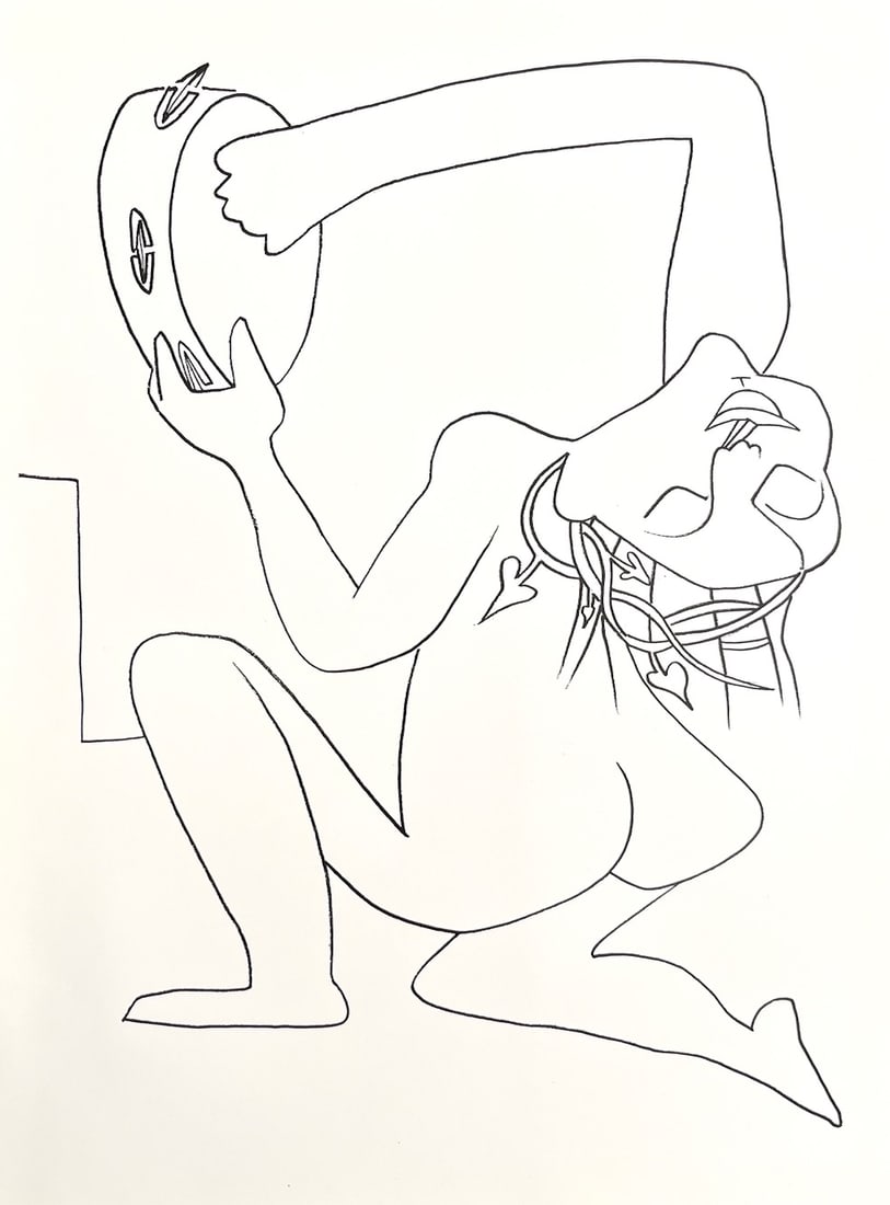 Francoise Gilot Lithograph The Drum 1975: Title: Francoise Gilot Lithograph The Drum 1975 Description: Artist: Francoise Gilot \nCountry: France \nTitle: The Drum \nMedium: Lithograph \nMarks: Not signed not numbered \npaper size: 12.50 x 9.2