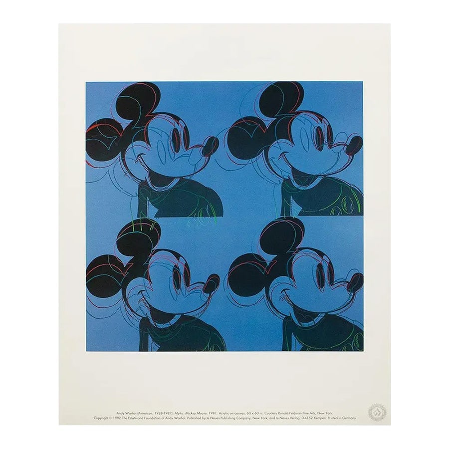Andy Warhol Pop Art Myths Mickey Mouse-2 1992: Title: Andy Warhol Pop Art Myths Mickey Mouse-2 1992 Description: Artist: Andy Warhol \nCountry: USA \nTitle: Myths Mickey Mouse -2 \nPrinted: Offset in 1992, in Germany \nMarks: Not signed, not numbe