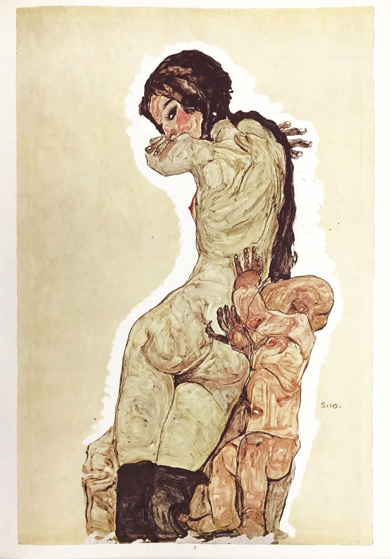 1968 Egon Schiele Lithograph 5 Mother and child: Title: 1968 Egon Schiele Lithograph 5 Mother and child Description: Artist:Egon Schiele \nCountry:Austria \nTitle:Mother and child \nMedium:Lithograph - 5 \nMarks:Signed in plate \nPrinted:1968 by Max