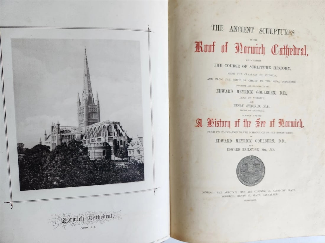 1876 ANCIENT SCULPTURES in ROOF of NORWICH CATHEDRAL antique ILLUSTRATED FOLIO: The Ancient Sculptures in the Roof of Norwich Cathedral, Which Exhibit the Course of Scripture History, from the Creation to Solomon, and from the Birth of Christ to the Final Judgment, Described and 