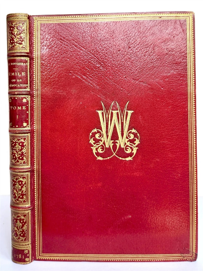 1781 ROUSSEAU antique SIGNED GILT-STAMPED MOROCCO BINDING Emile ou l'Education (1 of 11)