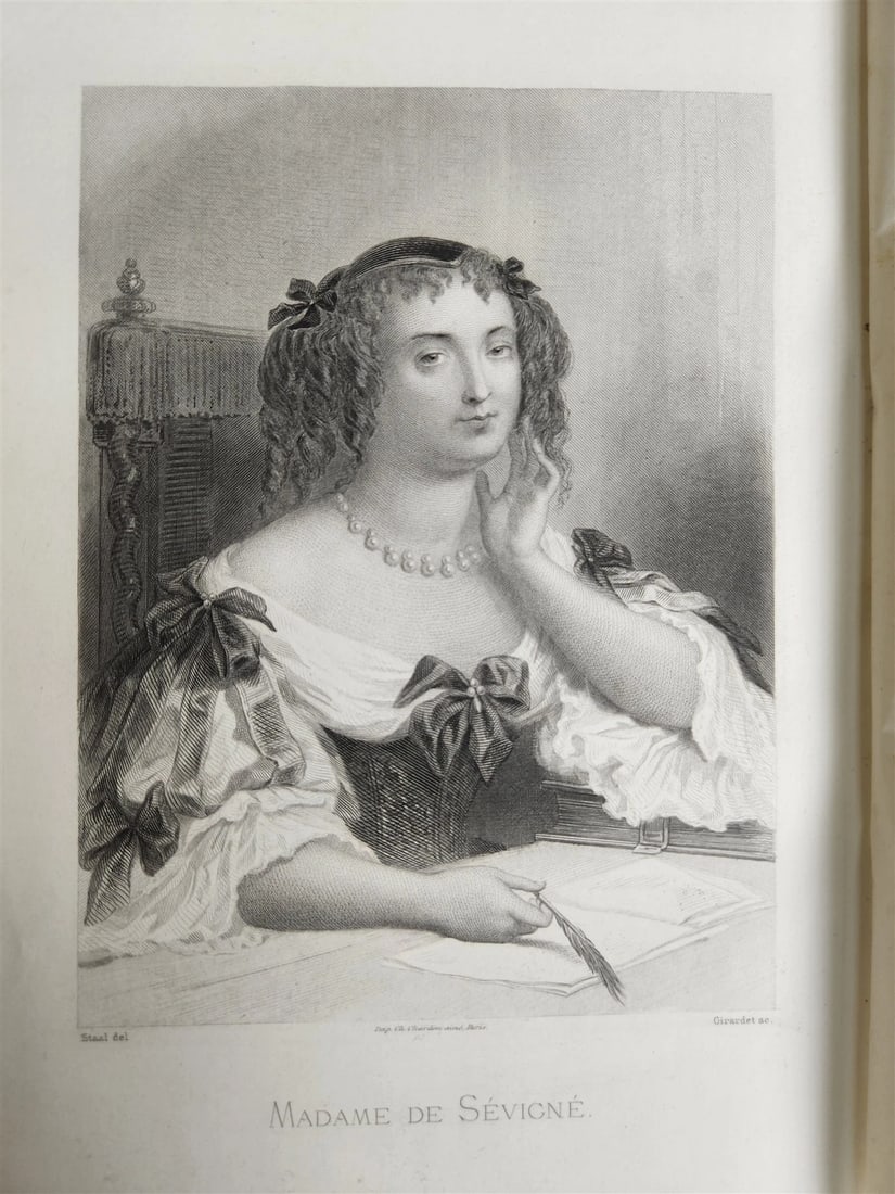 1876 Lettres choisies de madame DE SEVIGNE antique SIGNED BINDING illustrated: Sevigne, (Marie de RabutinChantal de) Lettres choisies de madame DE SEVIGNE Precedees d'une notice par Grouvelle, l'observations litteraires par Suard accompagnees de notes explicatives sur les faits 