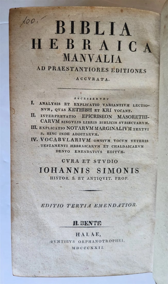 1822 BIBLE in HEBREW antique OLD TESTAMENT Biblia hebraica manualis (1 of 13)
