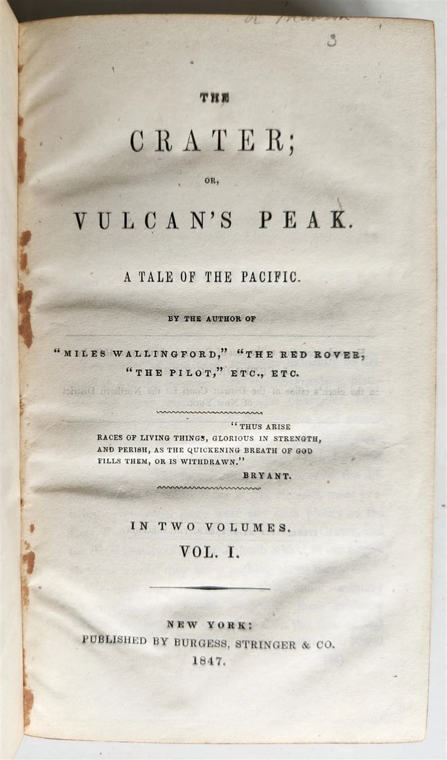 1847 JAMES FENIMORE COOPER The Crater or Vulcan's Peak ANTIQUE (1 of 5)