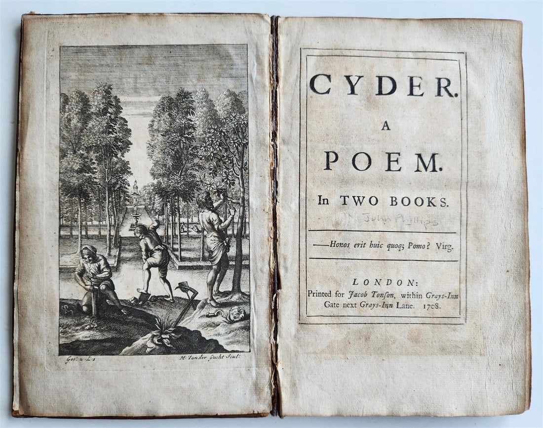 1708 CYDER a POEM in TWO BOOKS by John Philips ANTIQUE poetry in English (1 of 7)