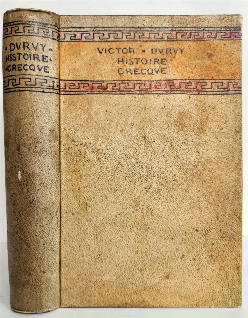 1876 HISTORY of GREECE antique VELLUM BOUND illustrated HISTOIRE CRECQUE: HISTOIRE CRECQUE by VICTOR DURUY Paris; 1876 With some illustrations Full vellum binding, decorated by hand size: 5 by 7.5" Good condition, foxing Text in French Please see my other auctions Reserve: 