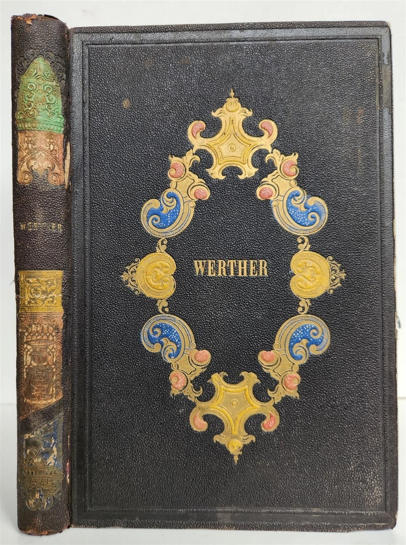 1845 WERTHER par GOETHE antique ILLUSTRATED: WERTHER par GOETHE Paris; [1845] Size: 7 1/4 by 10 3/4 inches Illustrated in b/w Original embossed decorative cloth , all edges gilt Worn binding , foxing Text in French Please see my other auctions R