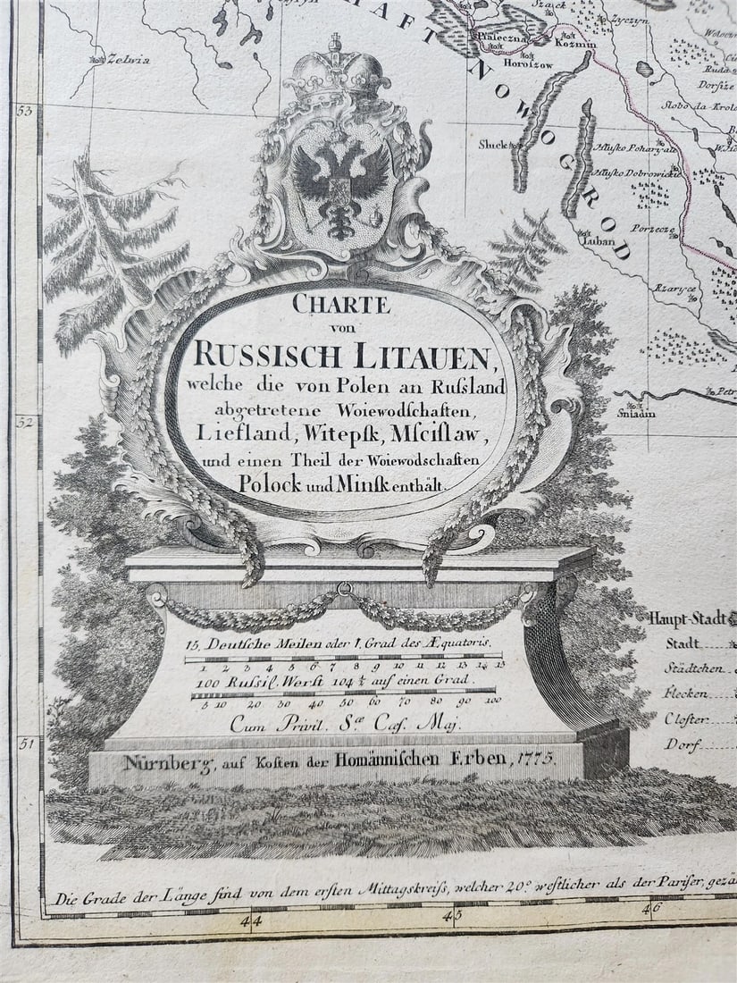 1775 MAP of RUSSIAN LITHUANIA BELARUS antique CHARTE von RUSSISCH LITAUEN rare: CHARTE von RUSSISCH LITAUEN "Russian Lithuania" Charte von Russisch Litauen, welche die von Polen an Russland abgetretene Woiewodschaften, Liefland, Witepsk, Msciflaw, unde einen Theil der Woiewodsdch