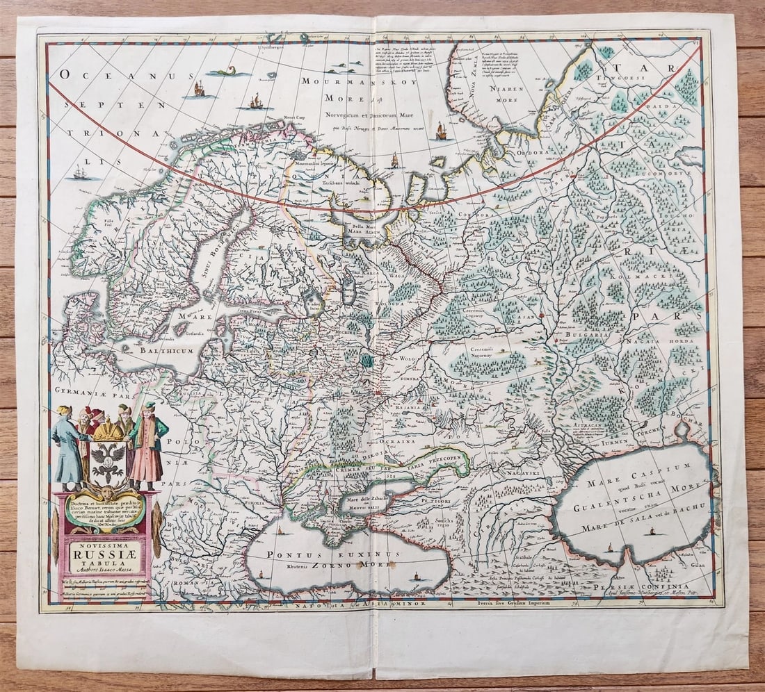 1635 RUSSIA antique MAP by Isaac Massa RARE: NOVISSIMAA RUSSIAE tabula by Isaaco Massa ( MercatorHondius map of Russian Empire and Scandinavia ) Handcolored copper engraving on paper London; 1635 Size 21 by 23 inches Very good condition Isaac Ab