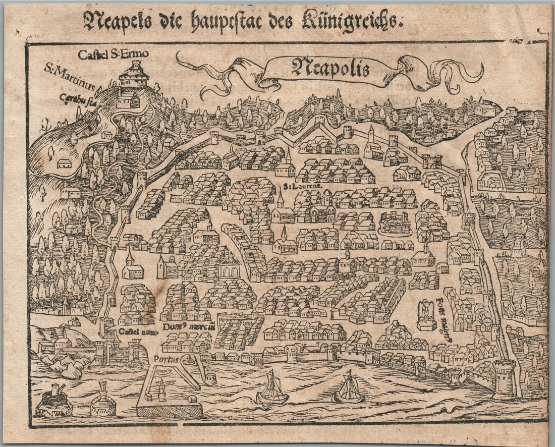 1572 NAPLES ITALY MAP from SEBASTIAN MUNSTER COSMOGRAPHIA antique NEAPOLIS: Size 6 by 7 1/2 inches Reserve: $98.00 Shipping: Domestic: Flat-rate of $25.00 to anywhere within the contiguous U.S. International: Foreign shipping rates are determined by destination. International