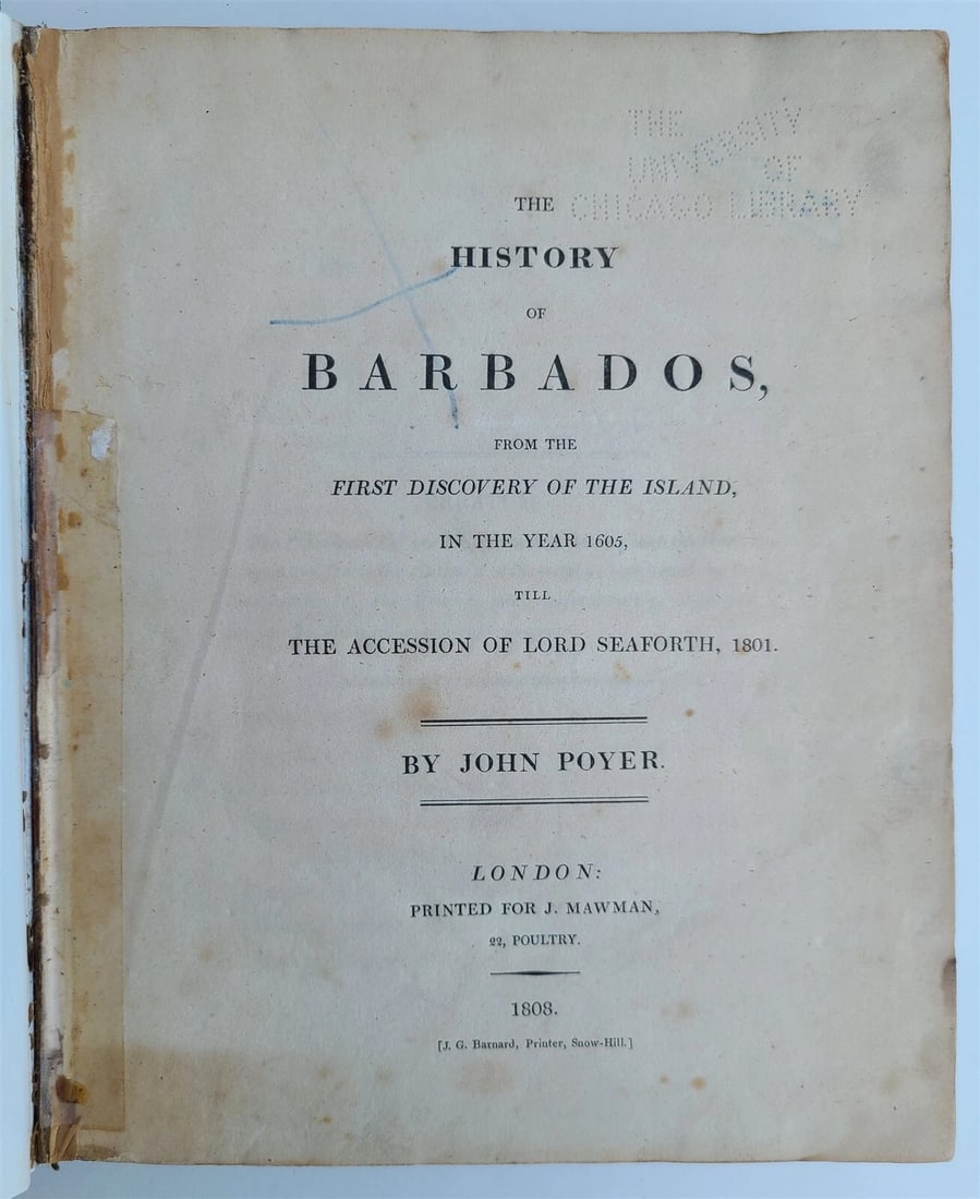 1808 HISTORY of BARBADOS from 1605 to 1801 by John POYER antique RARE (1 of 16)