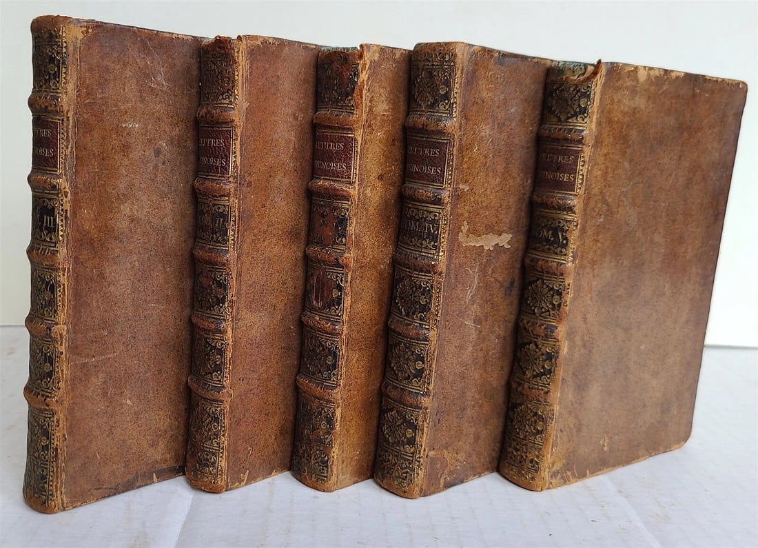 1739 CHINESE LETTERS of TRAVELLER 5 VOLUMES antique in FRENCH Philosophy: Boyer, J.B.M.d'A. Lettres chinoises, ou Correspondance philosophique, historique et critique entre un Chinois voyageur a Paris et ses correspondans a la Chine, en Moscovie, en Perse et au Japon, par l
