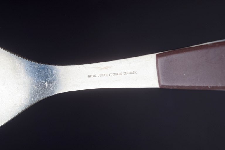 Henning Koppel for Georg Jensen, Denmark. Set of eight dinner forks in stainless steel with brown - 4