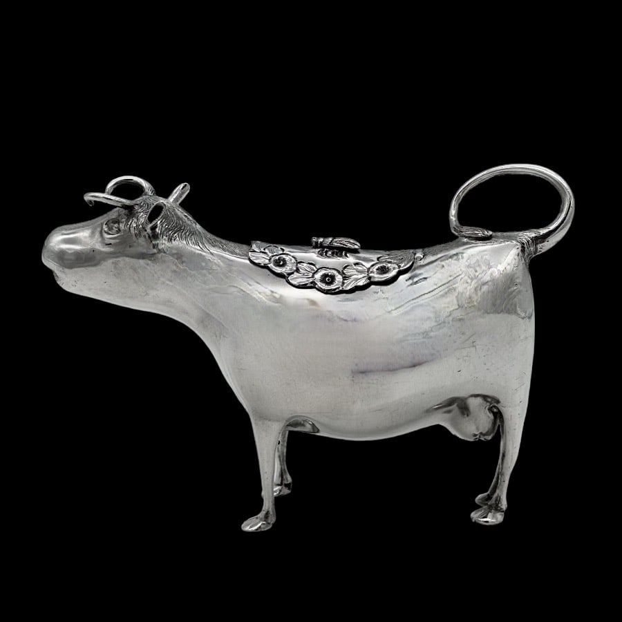 19th Century Antique Victorian Silver Cow Cream Jug London 1881 Daniel & Charles Houle - 4