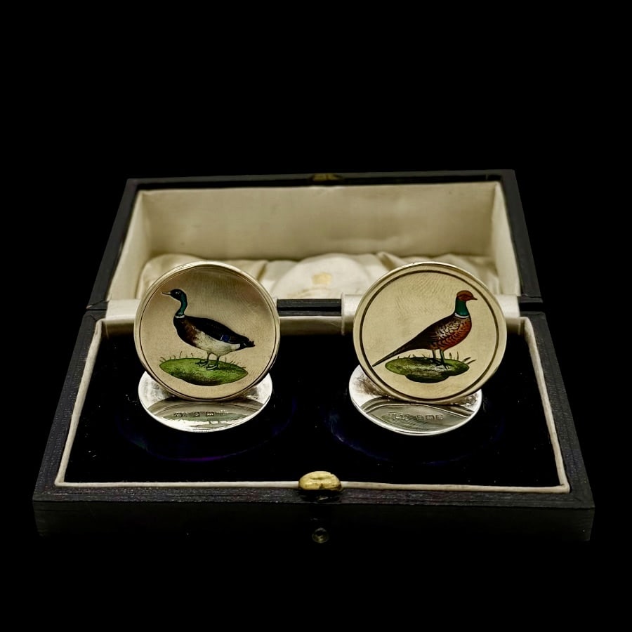 Early 20th Century Antique Edwardian Pair Silver Game Bird Menu Holders Birmingham 1908 Levi & - 2