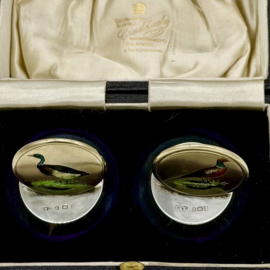 Early 20th Century Antique Edwardian Pair Silver Game Bird Menu Holders Birmingham 1908 Levi & - 3