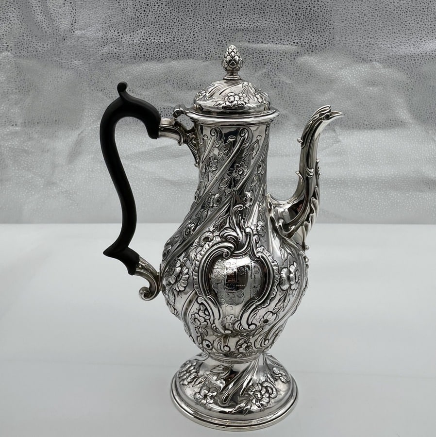 18th Century Antique George III Silver Coffee Pot London 1765 Augustin Le Sage - 2