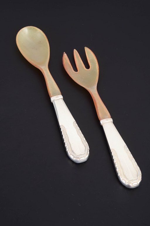 Georg Jensen, Denmark. Salad server set in bone and 830 silver, with handles in the Viking pattern. (1 of 5)