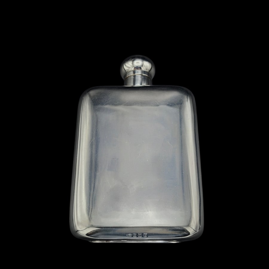 Early 20th Century George V Large Sterling Silver Hip Flask Birmingham 1935 F Burton Crosbee - 2
