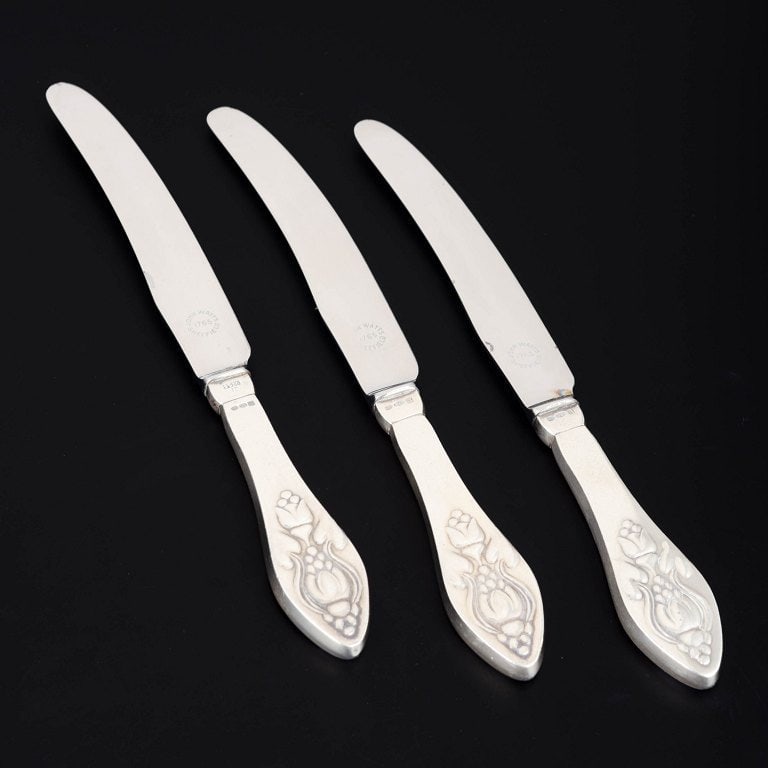 Georg Jensen, Denmark. Set of three fruit knives in sterling silver and stainless steel. Approx. (1 of 5)