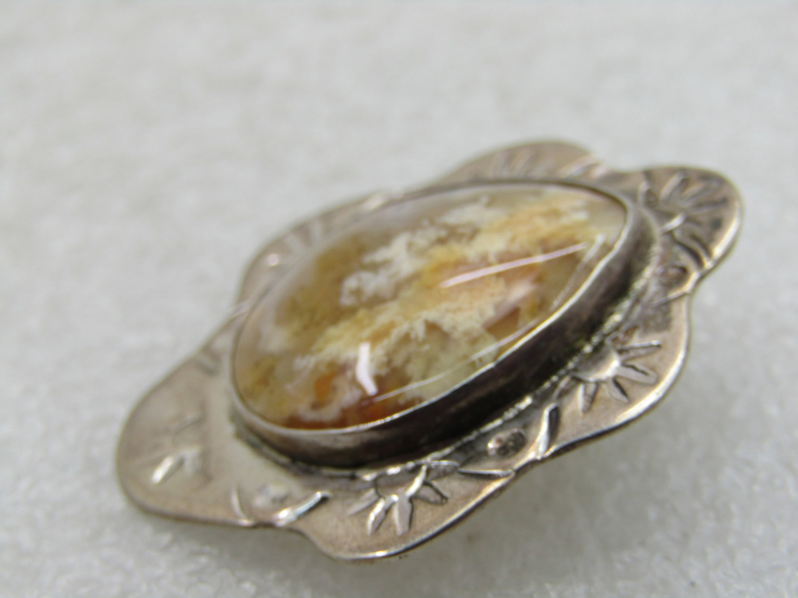 Vintage Southwestern Sterling Agate Pendant, Yellow/Tan - 4